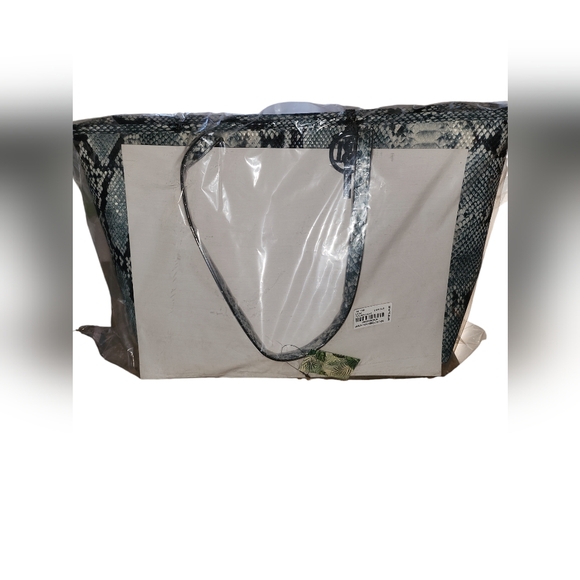 BADGLEY MISCHKA Light Blue Vegan Leather with Multicolor Striped Center Pattern - Picture 13 of 13